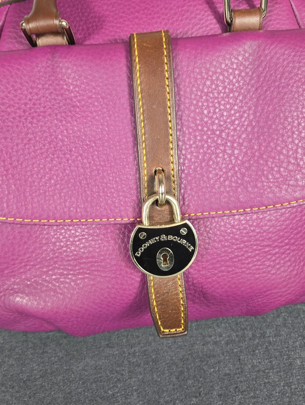 Dooney & Bourke Samba Magenta Pebble Leather Satchel with Brown Trim - Picture 3 of 15